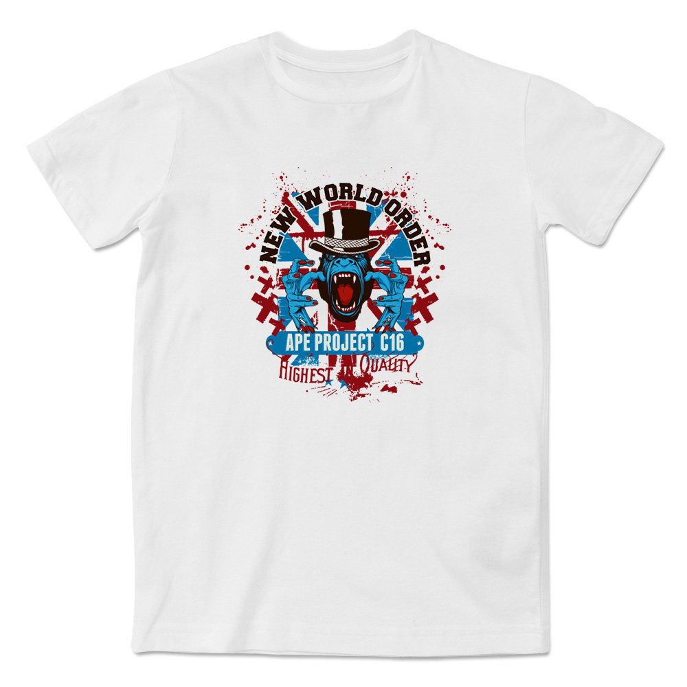 世界新秩序有趣的猩猩图案设计时尚印花短袖t恤
