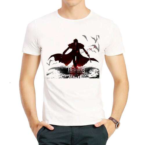 地狱之歌T恤衫白色动漫短袖卡通印花质感衣服男女Hellsing tshirt