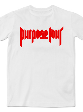 Purpose Tour扎斯丁比伯红色字母印花短袖T恤明星休闲文化衫男