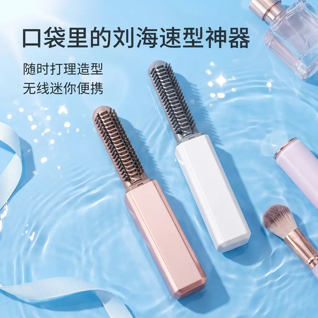 电热刘海梳迷你无线直发梳便携直卷两用小型卷发造型高颅顶神器KD