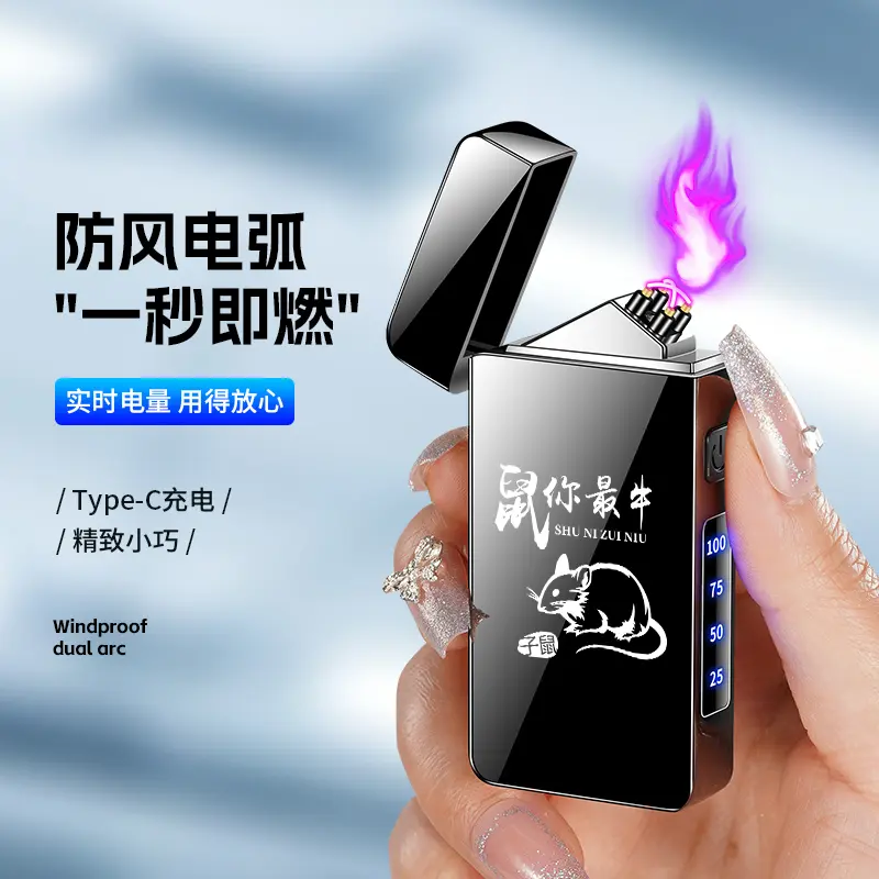 双电弧充电打火机防风脉冲创意点烟器大风刮不灭高档送男友礼KD