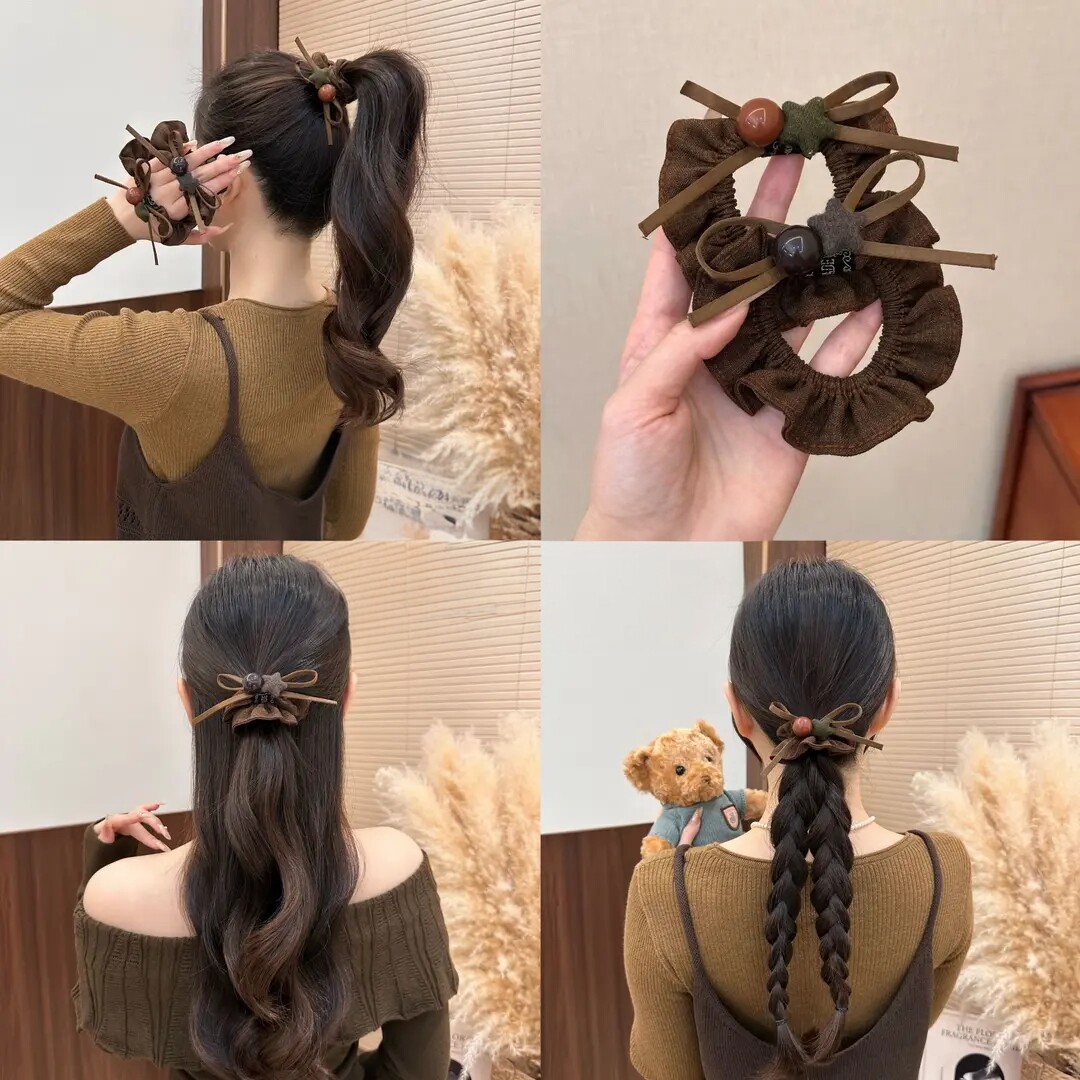 星星蝴蝶结圆珠裙摆木耳边发圈高弹力不伤发头绳百搭发饰KD