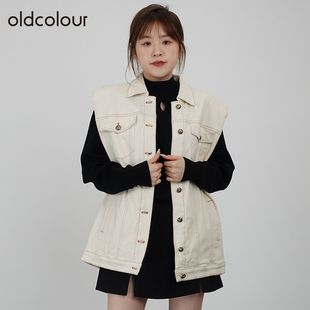 oldcolour2021秋商场同款设计感气质无袖水洗牛仔马夹女N32032212
