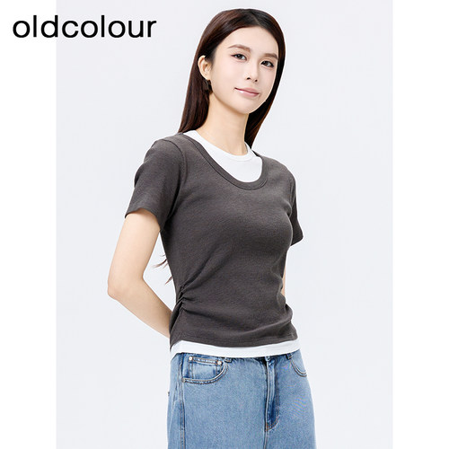 oldcolour欧珂夏季时尚简约百搭日常修身撞色短袖T恤SA