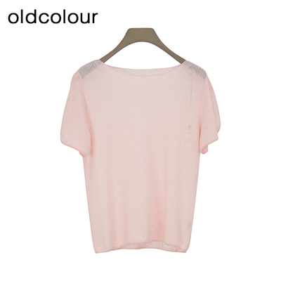 oldcolour夏季新款简约通勤百搭短袖针织套头上衣女DQ280501A1