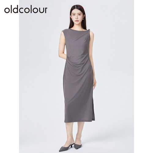 oldcolour欧珂夏季新款时尚气质修身纯色无袖连衣裙女
