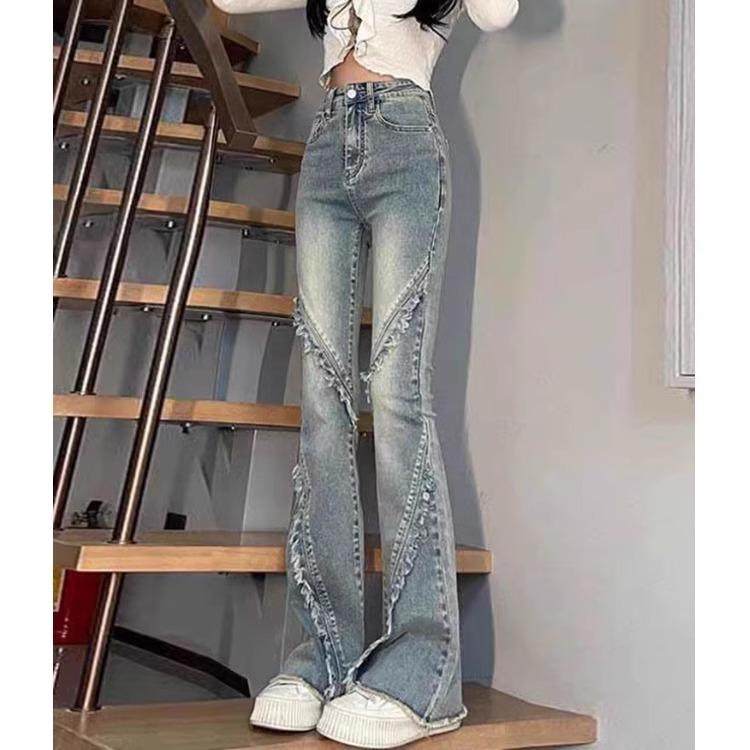 微喇牛仔裤女春秋冬2025年新款复古马蹄裤设计感小众毛边喇叭裤子