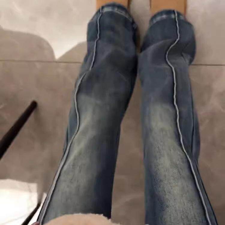 微喇牛仔裤女秋季新款大码梨形身材喇叭裤复古修身显瘦直筒马蹄裤