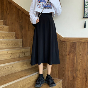 黑色半身裙女2023新款秋冬a字半身长裙高腰赫本伞裙长款西装半裙