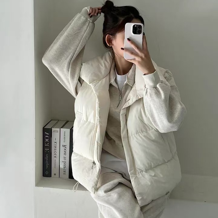 秋冬韩版斜拉链棉服马夹设计感小众坎肩面包服休闲宽松外套马甲女