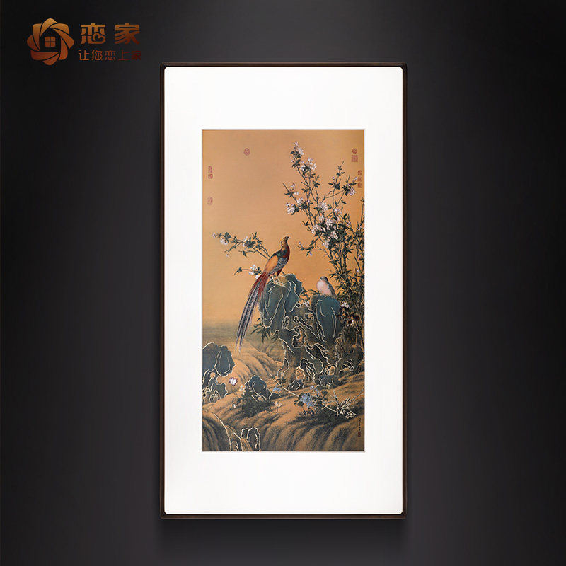 恋家 黄铜雕刻画 清代画家郎世宁 《锦春图》 客厅玄关过道装饰画