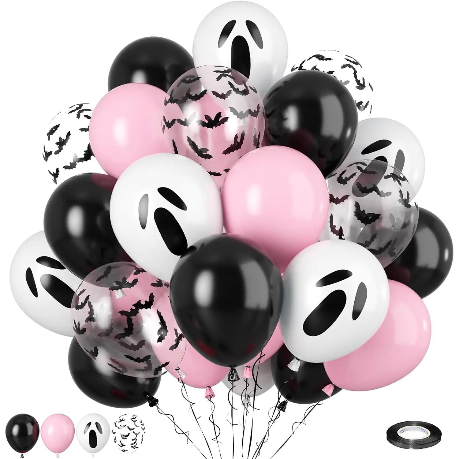 20Pcs Pink Halloween Balloons Ghost Balloon Black Latex Ball