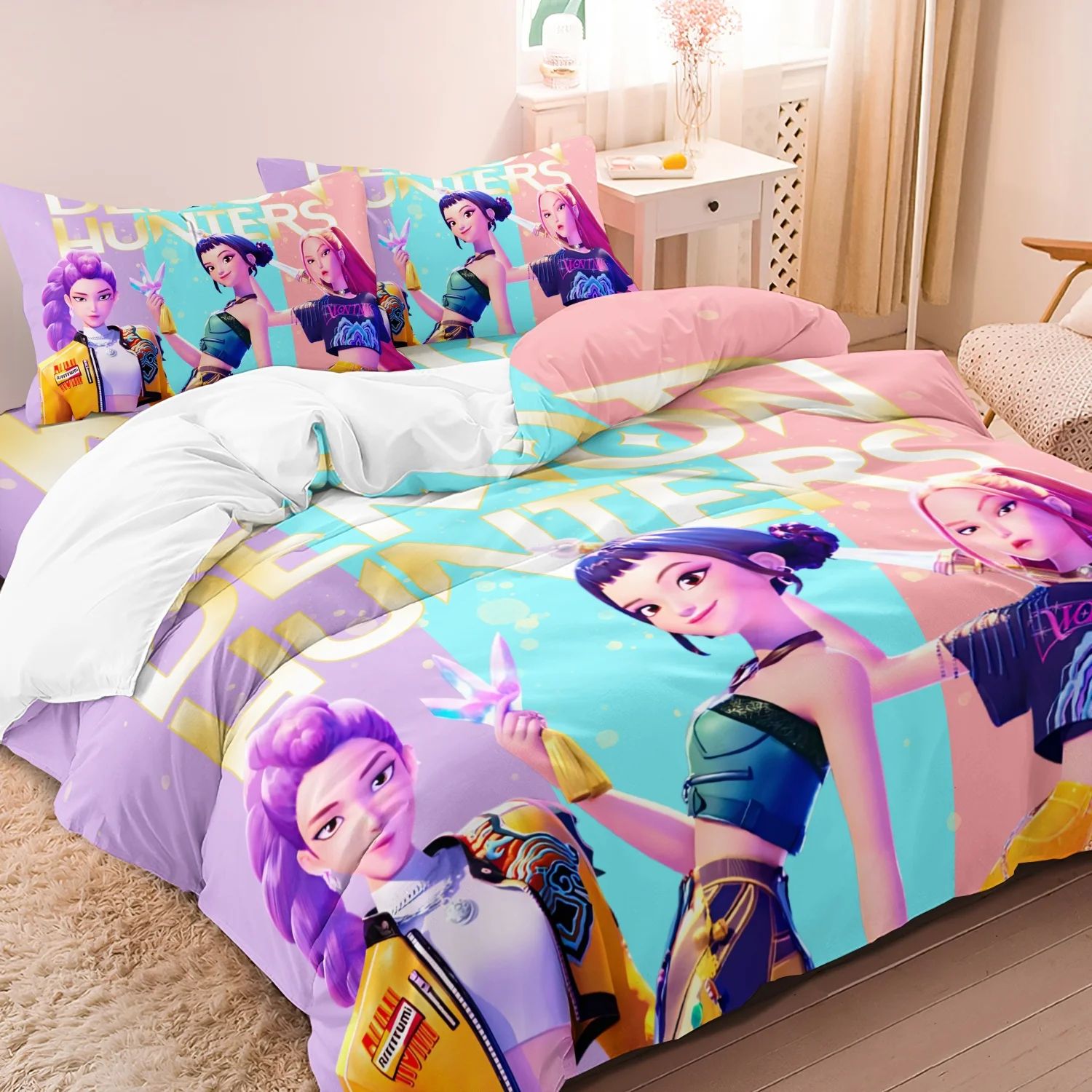 3pcs K-Pop Demon Hunters Pattern Duvet Cover, Includes 1 Duv