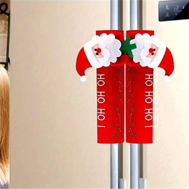 Christmas Refrigerator Handle Gloves Santa Microwave Dishwas