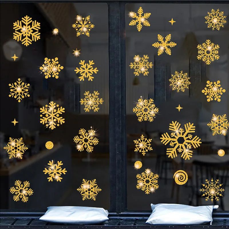 Glitter Effect Snowflake Electrostatic Wall Sticker Christma