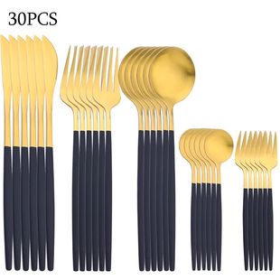 Dinnerware Set Stainless 30Pcs Dinner Gold Steel Knife Black