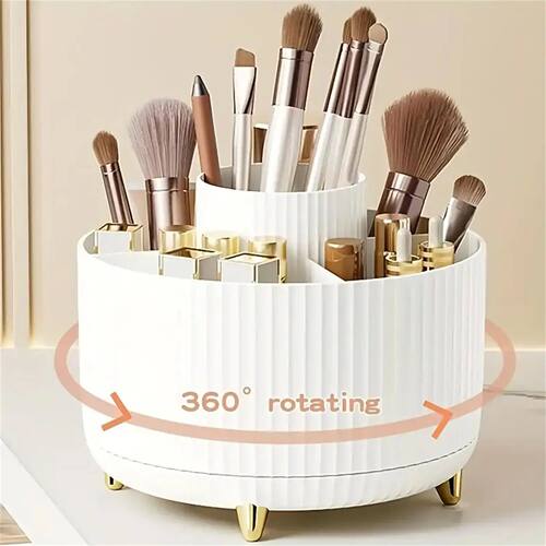 360° Rotating Makeup Organizer - 1pc Plastic Cosmetic Stora