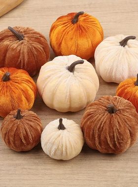 9pcs Velvet Artificial Pumpk 3 Size Mixed for Halloween Part