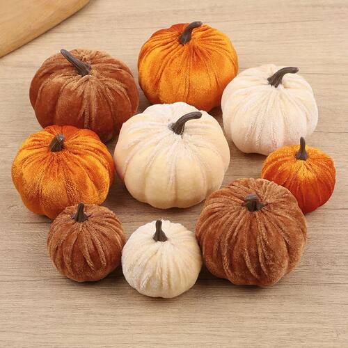 9pcs Velvet Artificial Pumpk 3 Size Mixed for Halloween Part