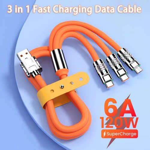 120W 6A 3 in 1 Fast Charging Type C Cable Micro USB for