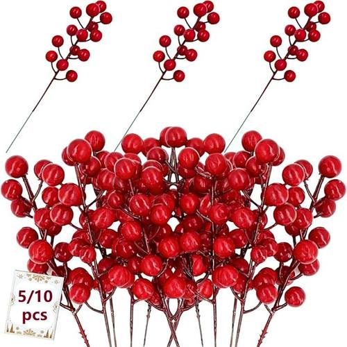 14 Heads Christmas Decoration Artificial Red Berries Bouquet