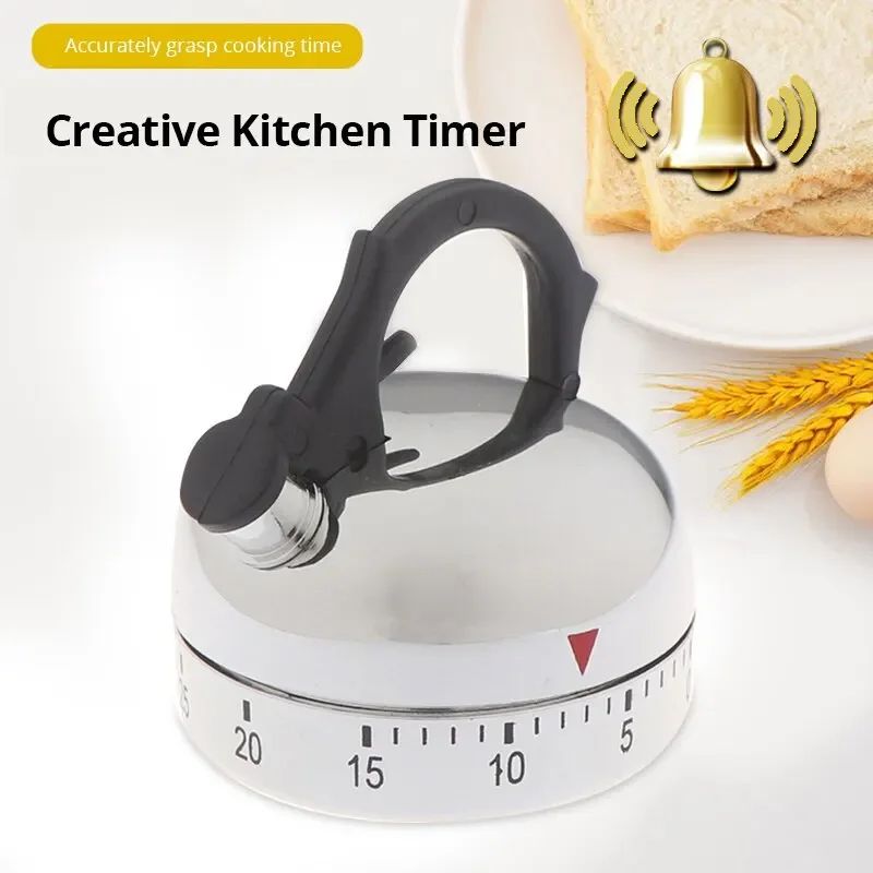1pc White Kitchen Timer Alarm Mechanical Kettle Shaped Timer