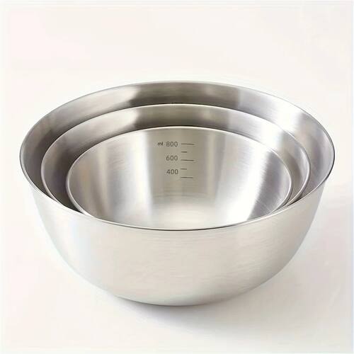 Set of 3 Stainless Steel Mixing Bowls with Measurements, Sui