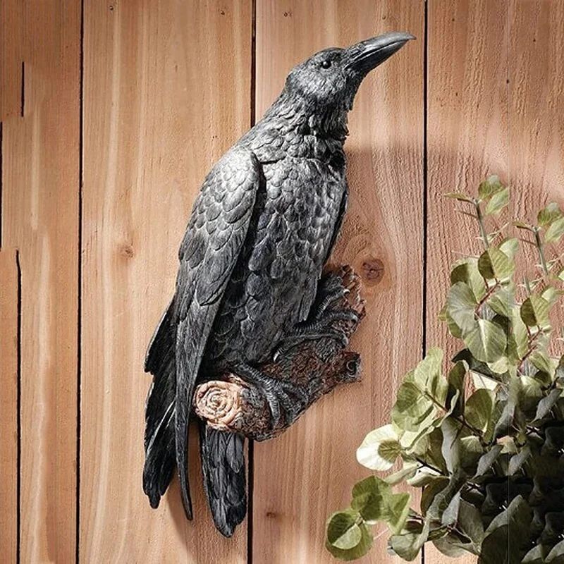 Fake Raven Resin Statue Bird Crow Sculpture Outdoor Crows Ha