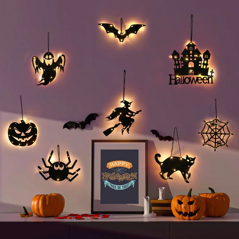 10LED Halloween Hanging Castle Witch Ghost Spider Web Lumino