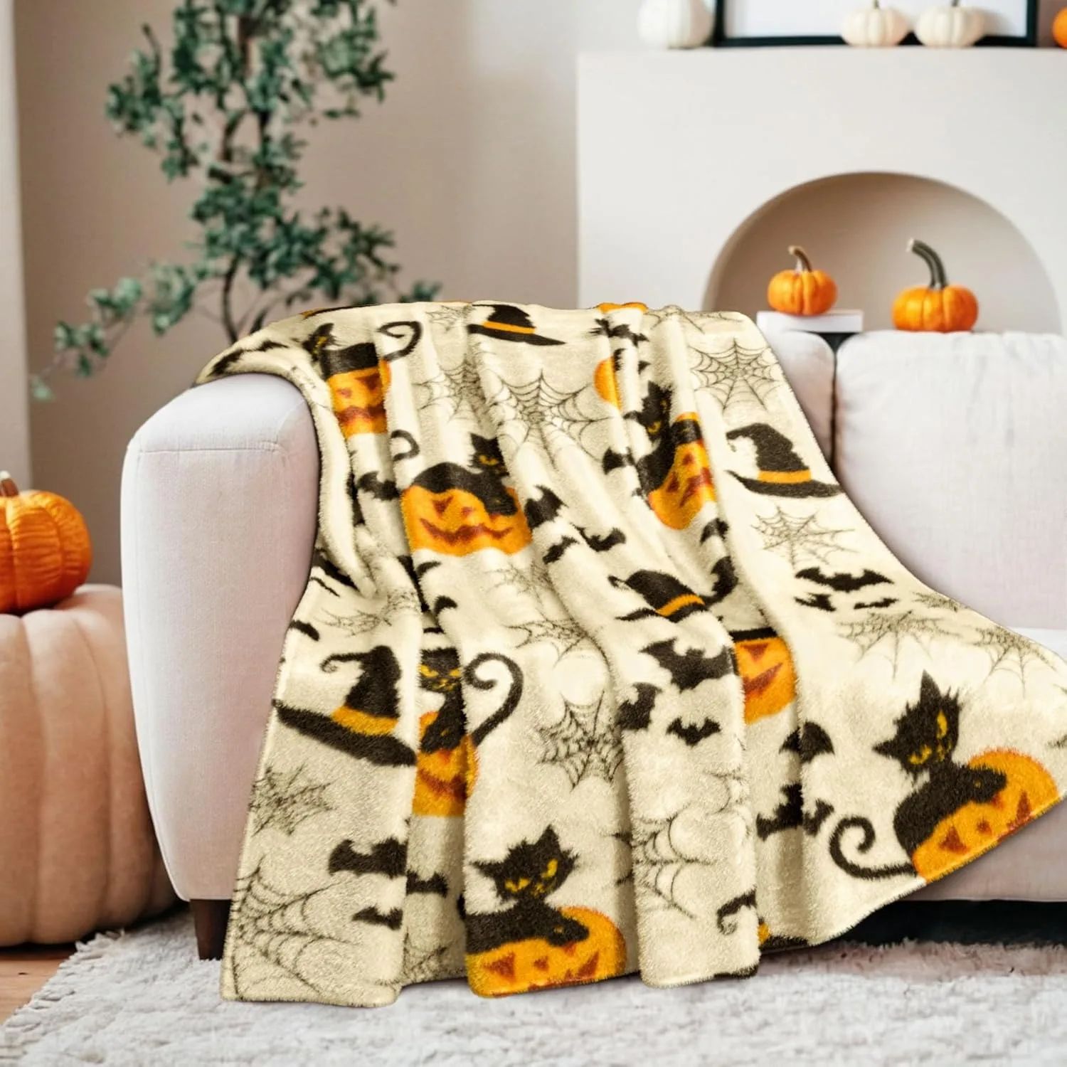 1PC Halloween Throw Blanket Pumpkin Skull Bats Ghost Black c