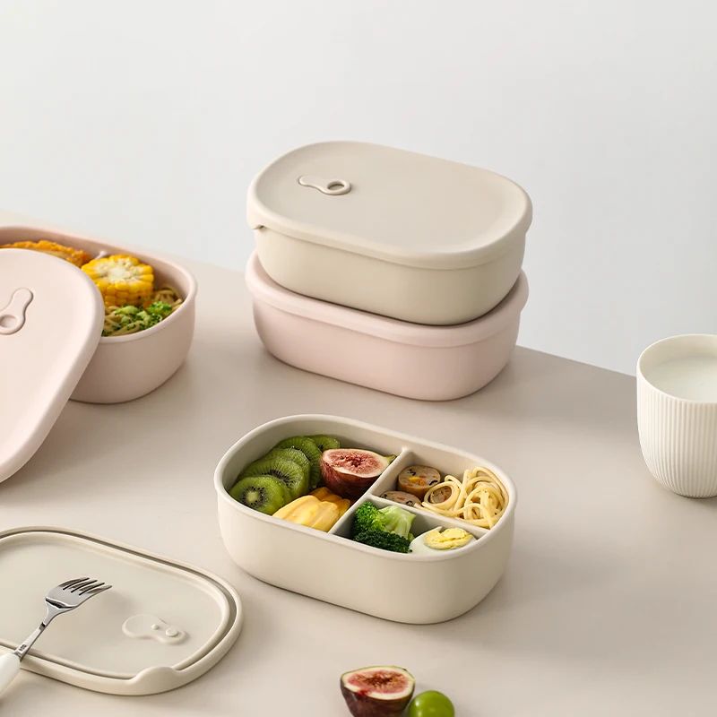 3-Grid 900ml Silicone Lunch Box With Lid Microwaveable Fruit