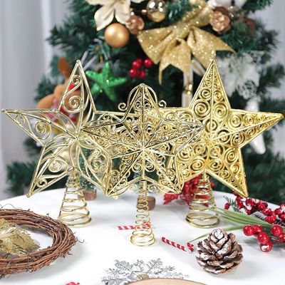 1Pcs Christmas Tree Topper Glitter Gold Star Hollow Out 3D S