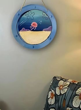 Charming Jellyfish Ocean Theme Wooden Signage -8 Inch Round