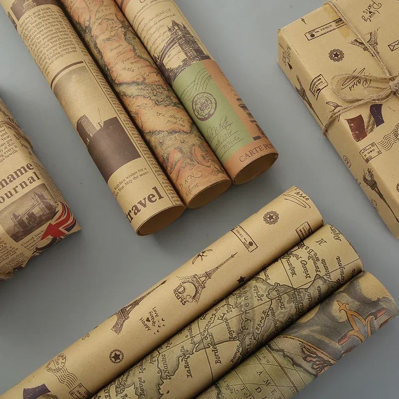 Fold Retro Kraft Gift Wrapping Paper Worldmap Christmas Gift