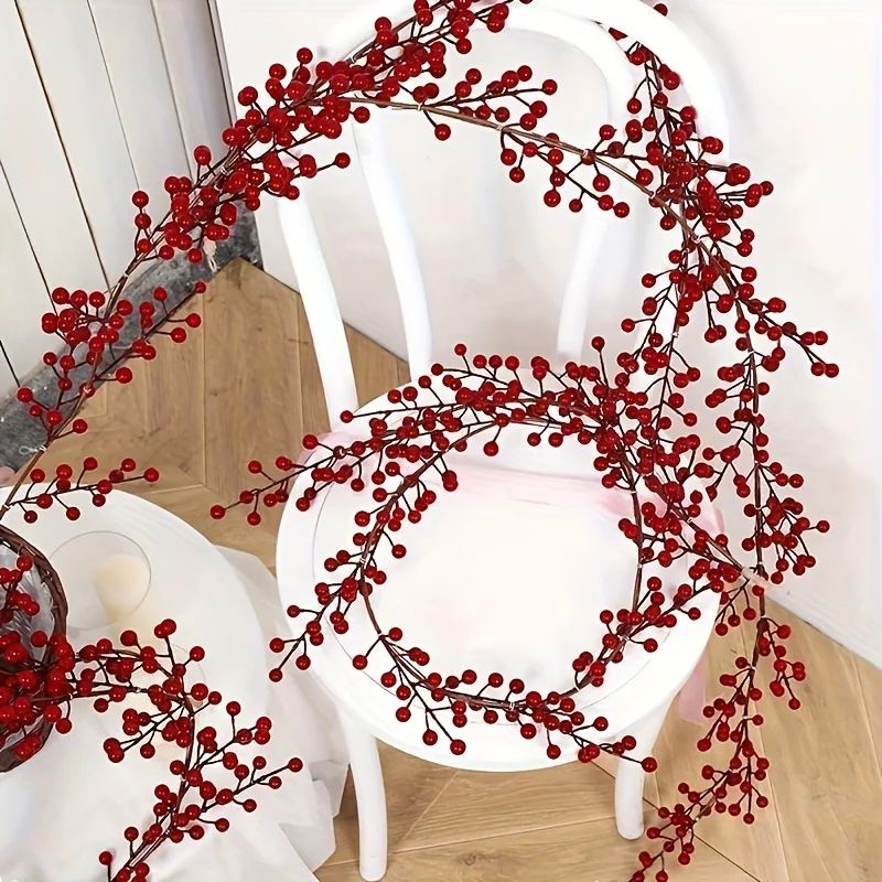 1pc 190cm Artificial Cranberry Vine, Christmas - Suitable fo