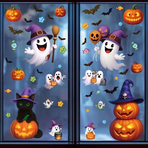 Halloween Window Glass Stickers Cartoon Pumpkin Lantern Cand