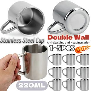 Coffee Stai 220ML Wall Double Cup Mug Steel Stainless 5PCS