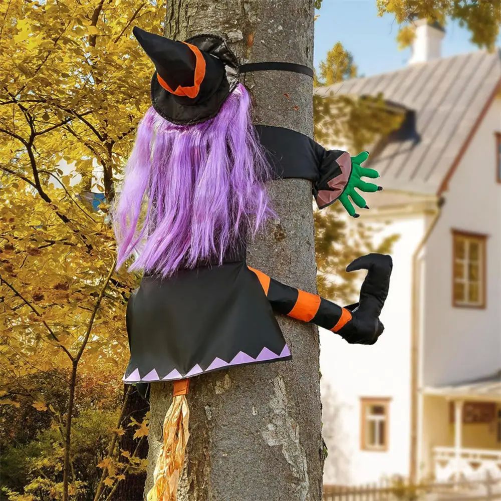 Halloween Crashing Witch Into Tree Outdoor Decoration Classi
