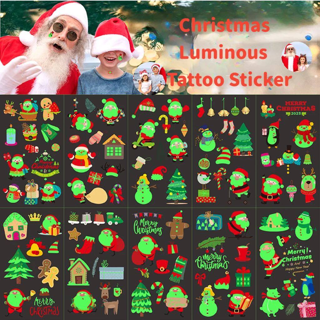 10PCS/set Christmas Elk Tattoo Stickers Luminous Temporary W