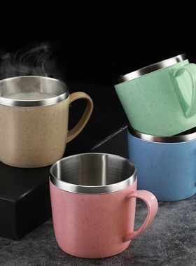 Double Layer Anti-scalding Stainless Steel Cups Plastic Hand