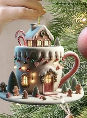 Christmas Decor Coffee Cup Ornaments 2D Acrylic flat Christm
