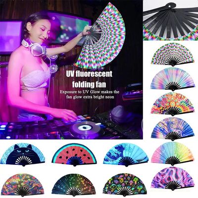 Gradient Colorful Reflective Foldable Fan Magic Soft 33cm La