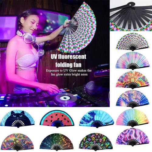Gradient Colorful Reflective Foldable Fan Magic Soft 33cm La