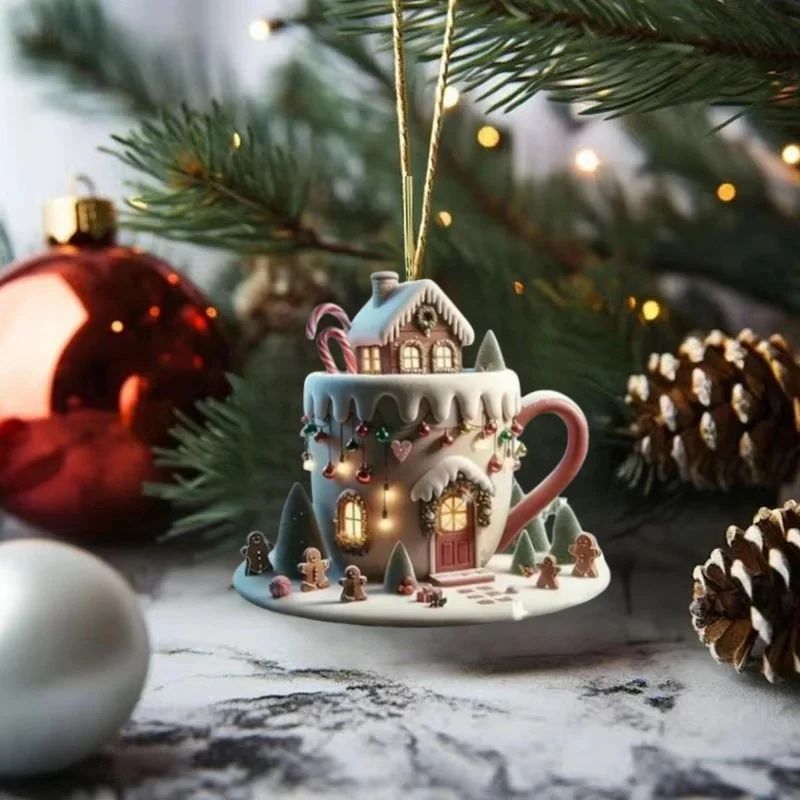 2D Coffee Cup Ornament Set Tree-sized Pendant Decoration 8cm