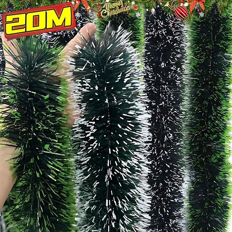 Christmas Tinsel Ribbons Garland Green Cane Wreath Xmas Tree