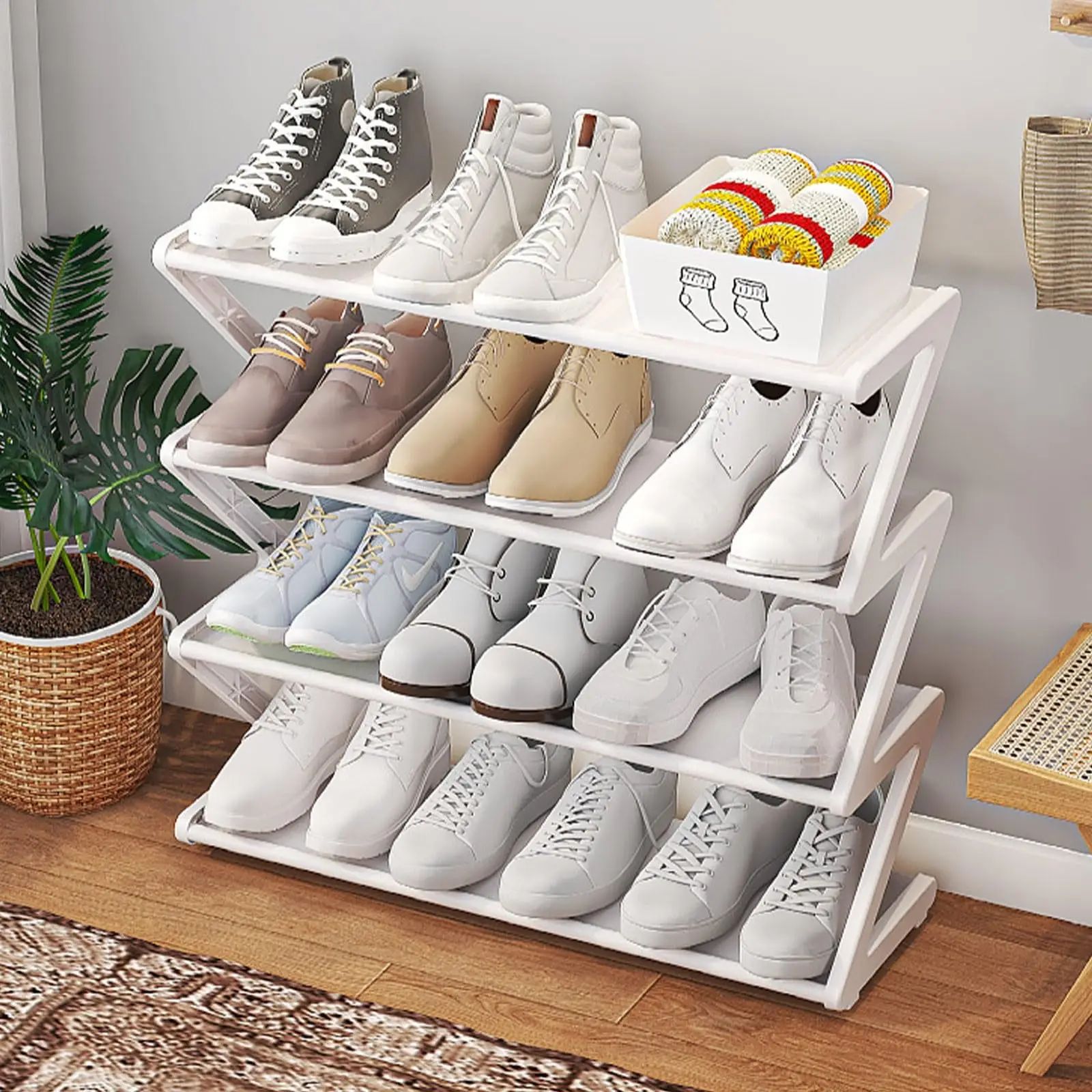1pc 4 Tier Stainless Steel Shoe Rack Organizer,Space Saving