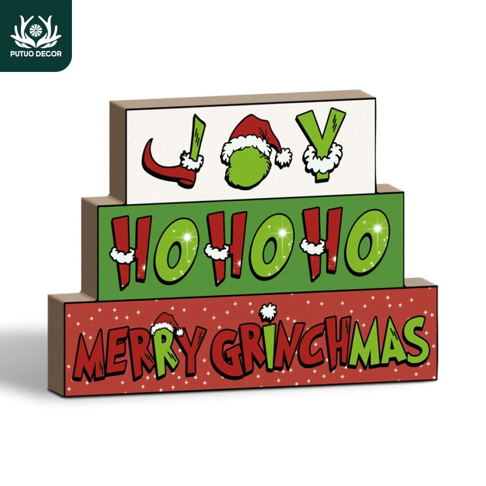 Putuo Decor 1pc Grinch Element Wooden Table Decor, Decoratio