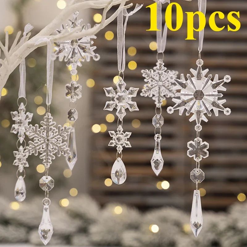 5/10Pcs Acrylic Snowflake Simulation Ice Pendants Xmas Tree