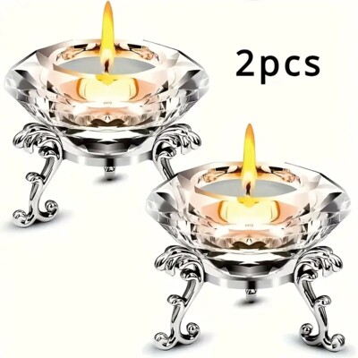 Elegant 2-Piece K9 Crystal Candlestick Set with Stand, Spark