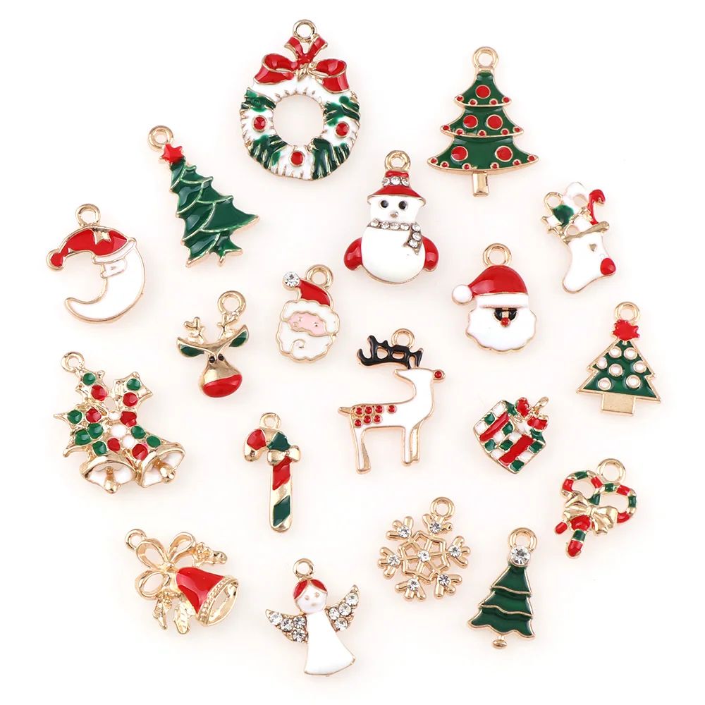 10Pcs Mix Christmas Hanging Ornaments Alloy Dripping Oil Cha